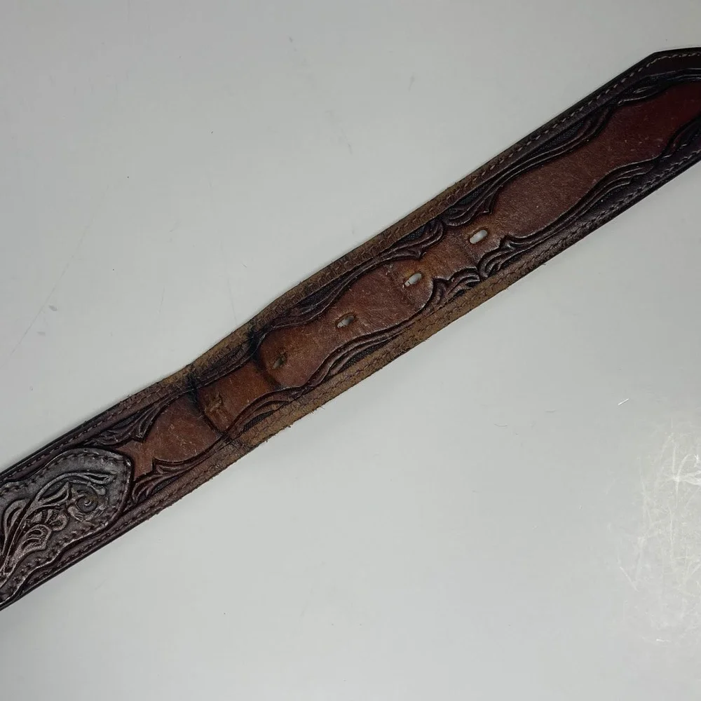 Vintage Silver Canyon Tooled Leather Eagle Belt Mens 40 Brown Western Cowboy